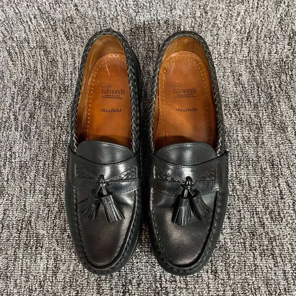 Allen‎ Edmonds Maxfield Loafers Mens Size 9.5 D Black Woven Tassel Leather Shoes